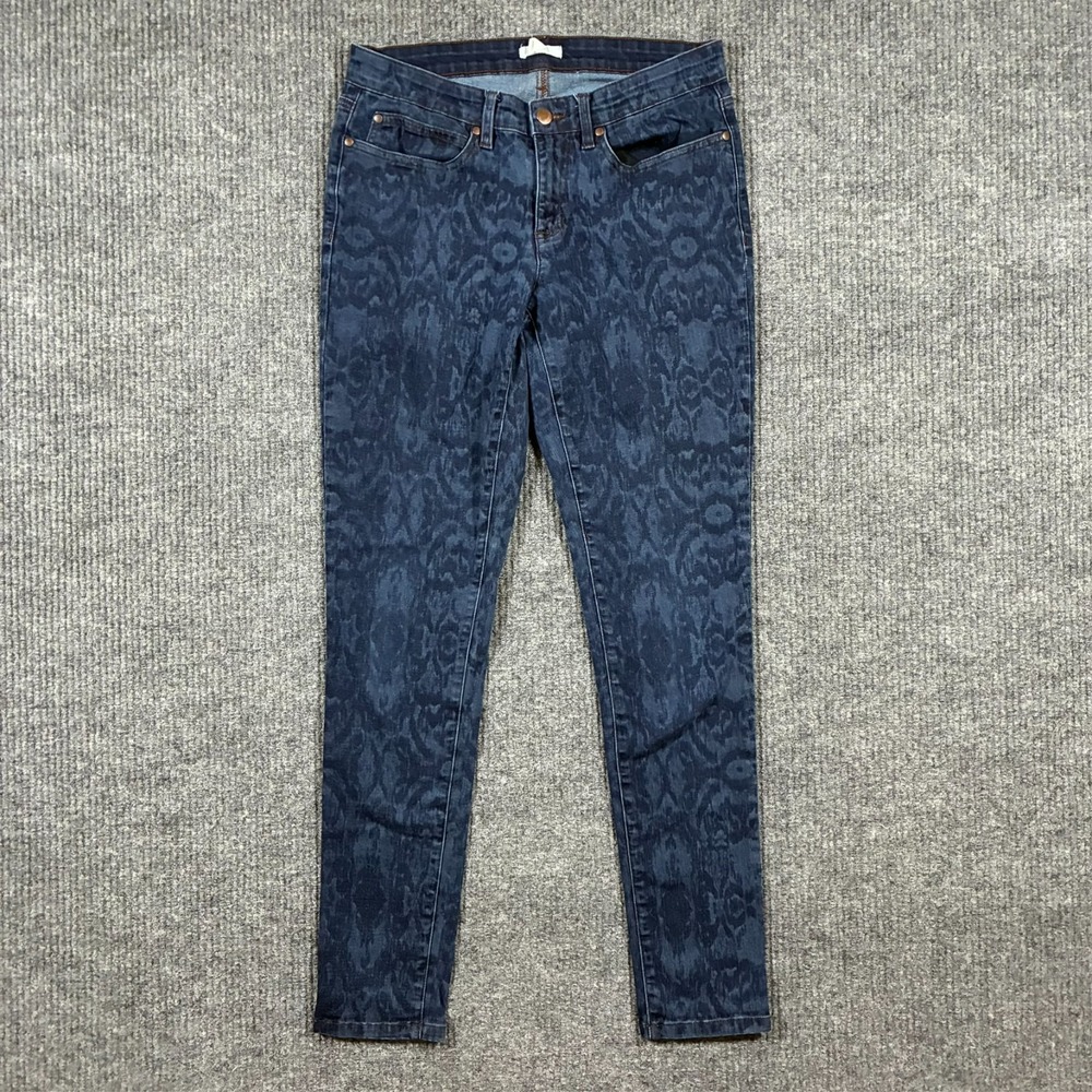 Eileen Fisher Women Skinny‎ Jeans Size 10 Designer Blue Denim Damask Print
